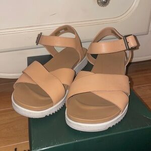 Tan / white ugg sandals with ankle strap size 8